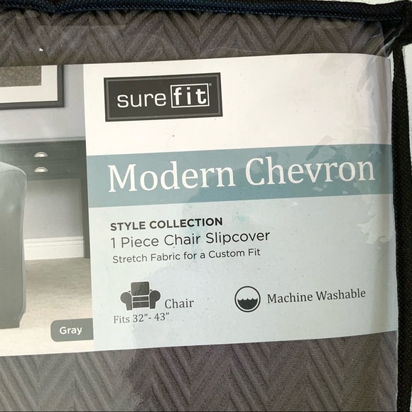 Sure Fit® Modern Chevron Chair Slipcover in Gray - Picture 2 of 6